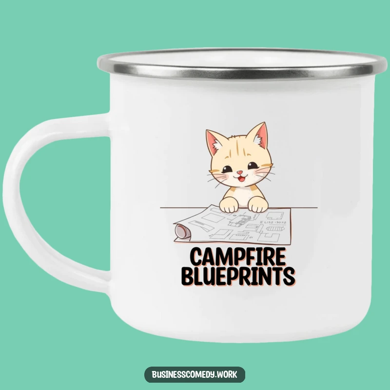 Funny Cat Blueprint Camping Mug: Plans Brewed Outdoors
