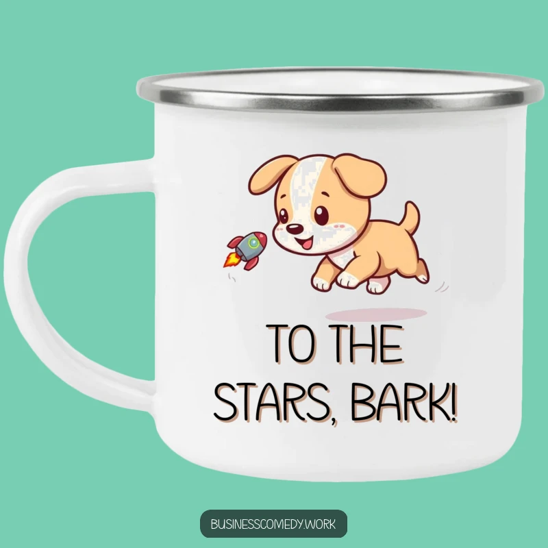 Funny Puppy Rocket Camping Mug - Playful Dog Adventure Outdoor Gift