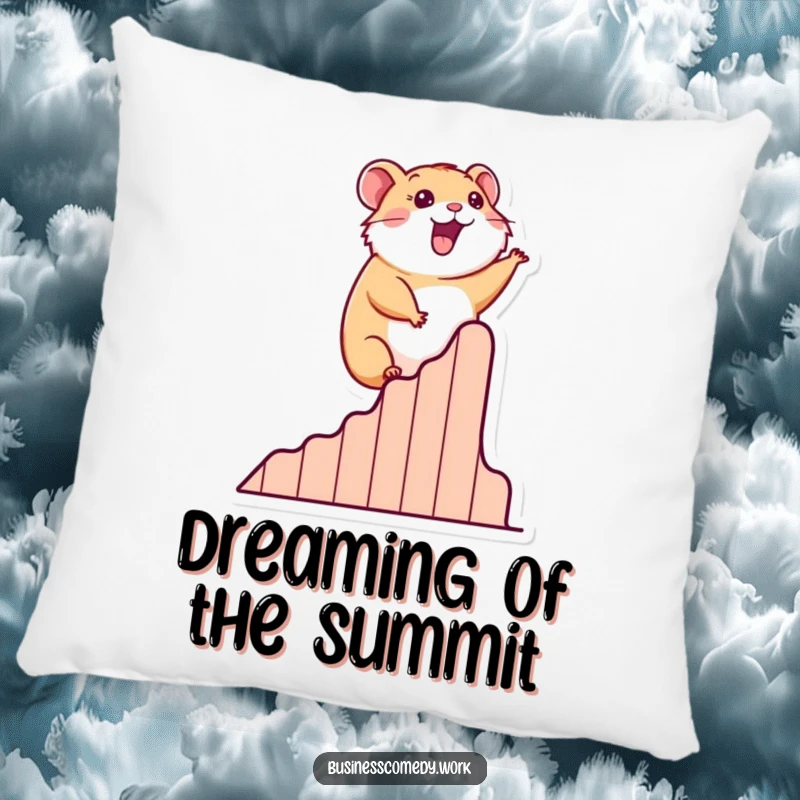 Funny pillow graphic of a happy hamster climbing a stylized success chart, perfect for adding comfort.