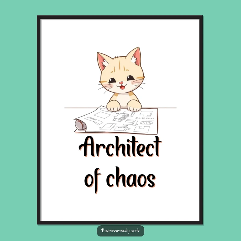 Funny Cat Blueprint Digital Print: Instant Architectural Charm