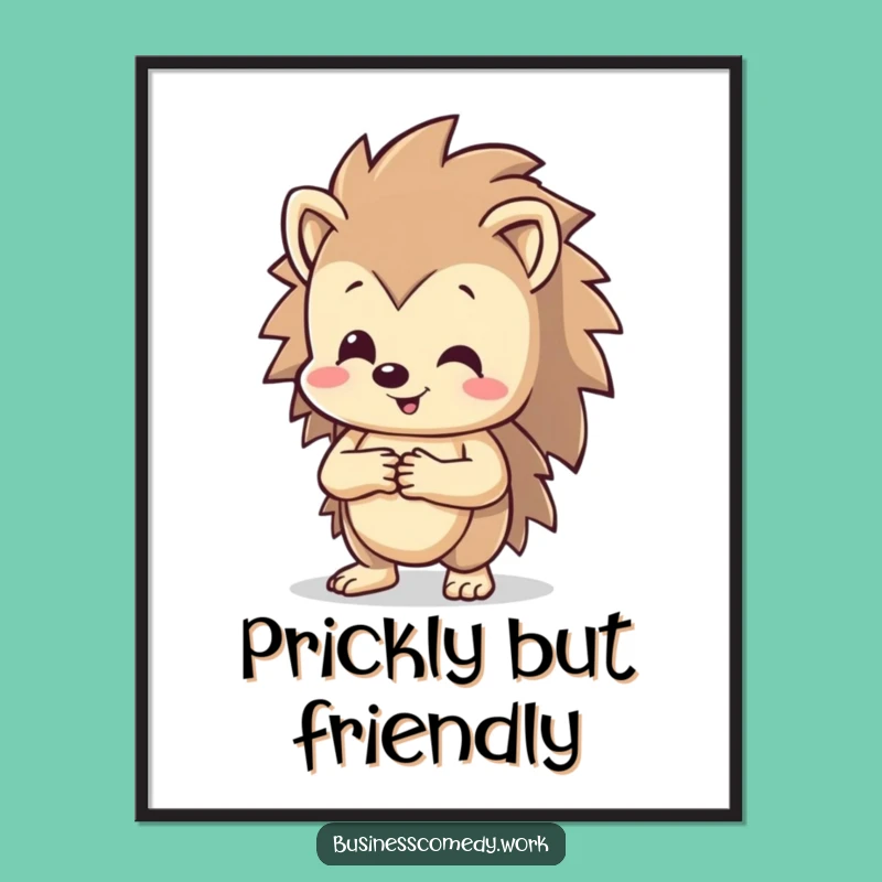 Funny Hedgehog Digital Art: Happy Handshake Character for Friendly Humorous Gift