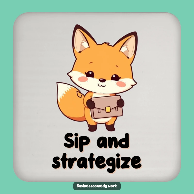 Funny Fox Briefcase Coaster - Cheerful Business Drink Protector Gift