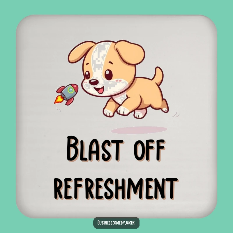 Funny Puppy Rocket Coaster - Playful Dog Drink Protector Gift