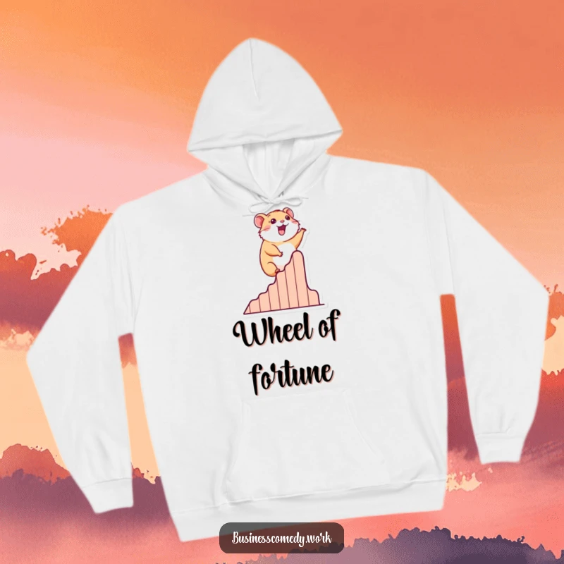 Funny hoodie design of a happy hamster scaling a stylized success chart, symbolizing progress.