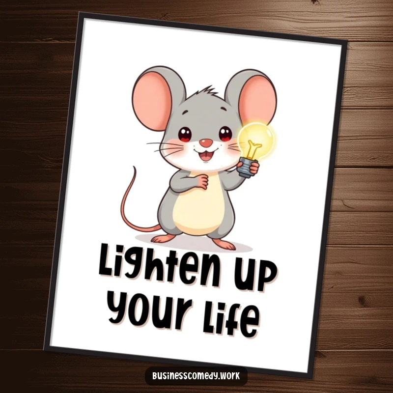 Funny Free Printable Wall Art: A cheerful mouse proudly presents a glowing lightbulb, symbolizing a bright and witty idea.