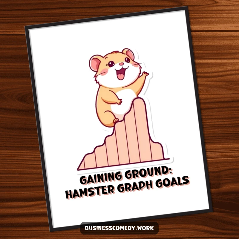 Funny Free Printable Wall Art: Happy hamster enthusiastically climbing a stylized graph of success, encouraging growth.