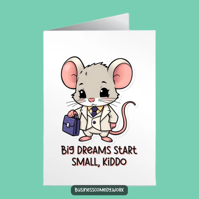 Free Printable Mouse Suit Birthday Card: Determined Tiny Boss Funny Downloadable Gift