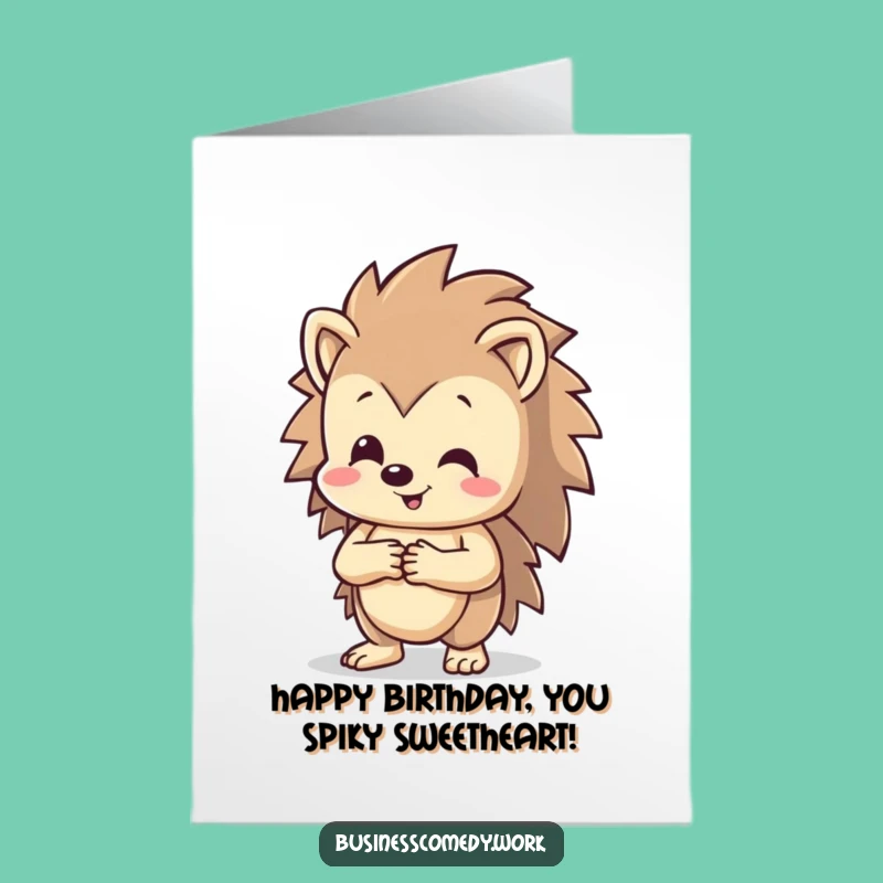 Free Printable Hedgehog Birthday Card: Friendly Handshake Funny Downloadable Gift
