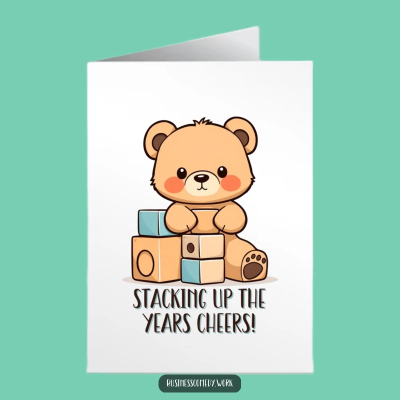 Free Printable Bear Cub Building Blocks Birthday Card - Funny Downloadable Gift for Kids
