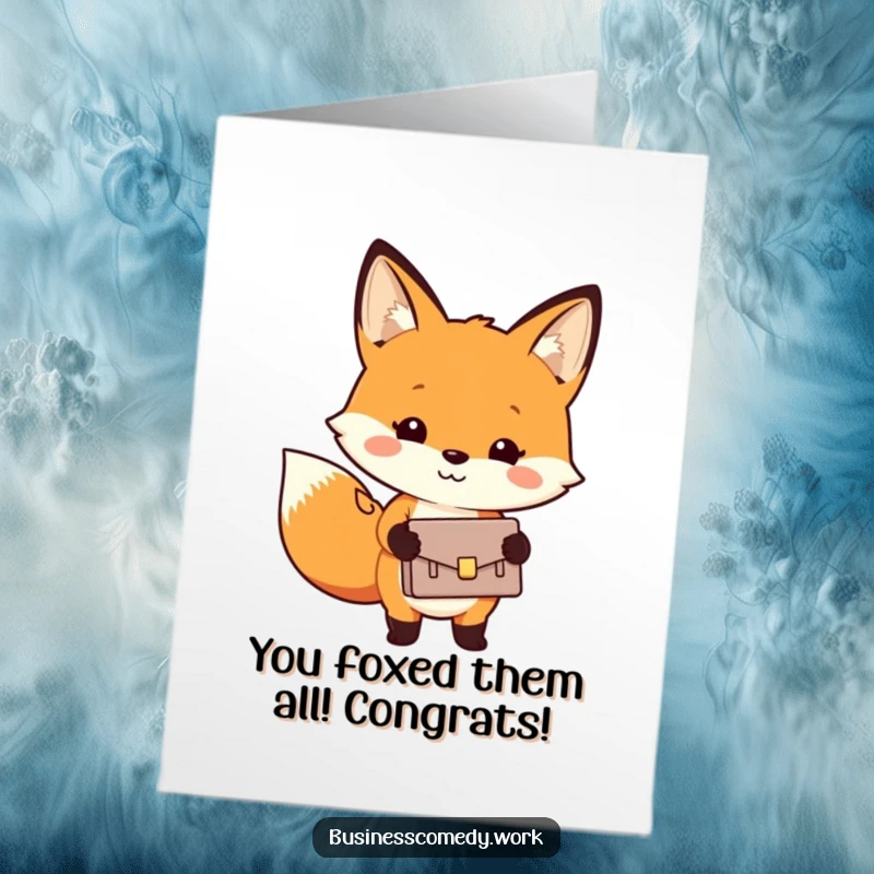 Funny Free Printable Congratulations Card: Cheerful fox holding a briefcase, symbolizing a successful deal.