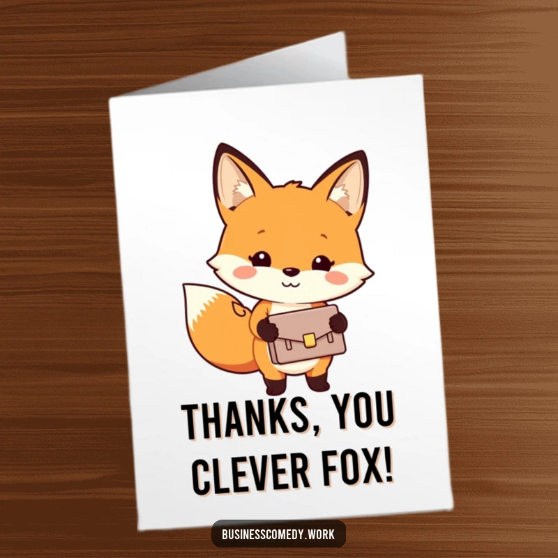 Funny Free Printable Thank You Card: Cheerful fox holding a briefcase, representing a job well done.