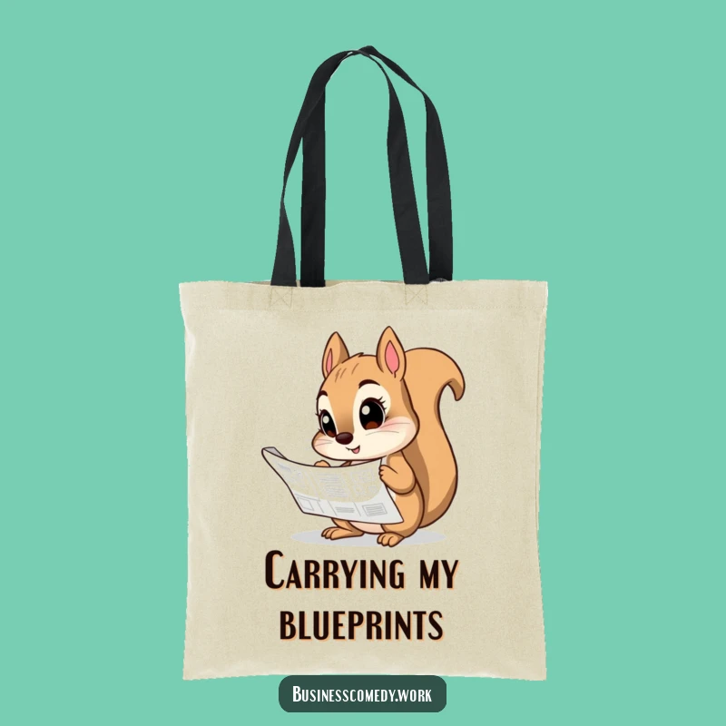 Funny Squirrel Blueprint Tote Bag - Curious Planner Carry-All