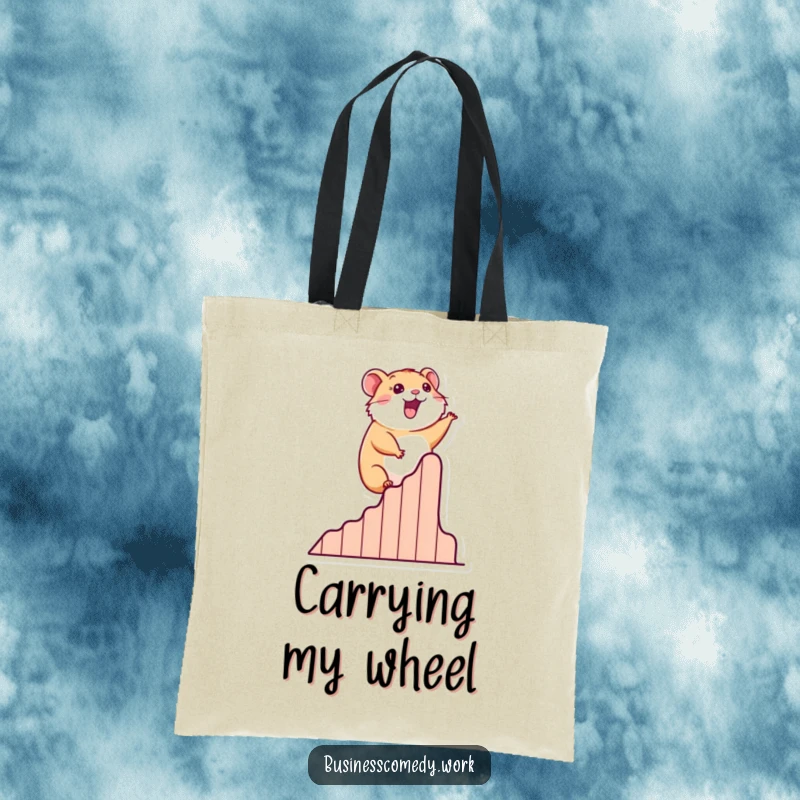 Funny tote bag illustration of a happy hamster climbing a stylized success graph, perfect for daily use.