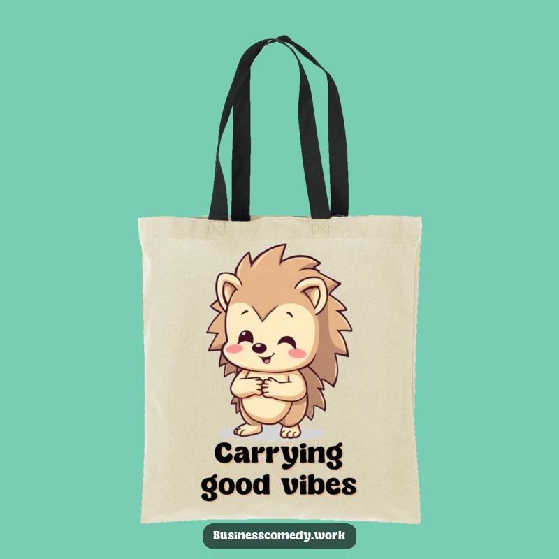 Funny Hedgehog Tote Bag: Happy Handshake Character, Friendly & Humorous Gift